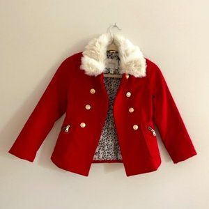 JESSICA SIMPSON - Red & White Faux Furr - Collar Coat - Girls